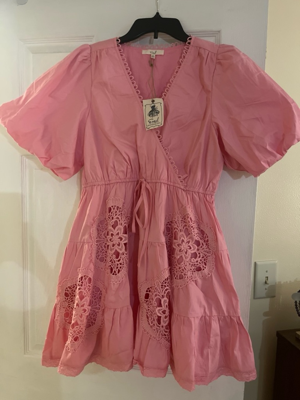 easel Pink Tiered Eyelet-Trim Dress